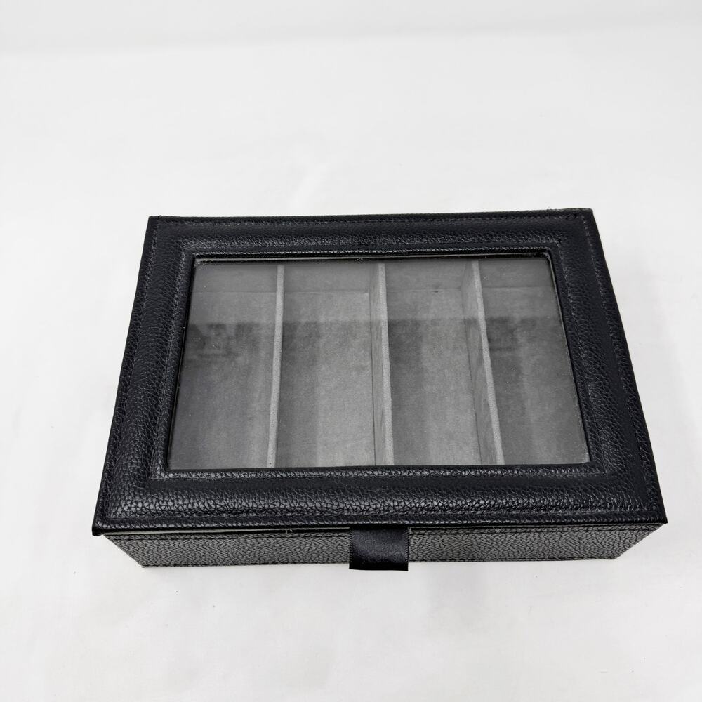 [Black] Pebbled Faux Leather Storage Box Sunglasses Eyeglass Jewelry Suede Lined